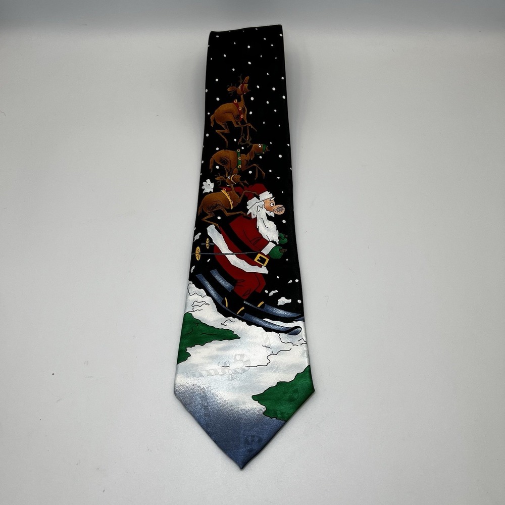 Vintage Hallmark Novel Ties by MMG Christmas Reindeer Santa Skiing Necktie